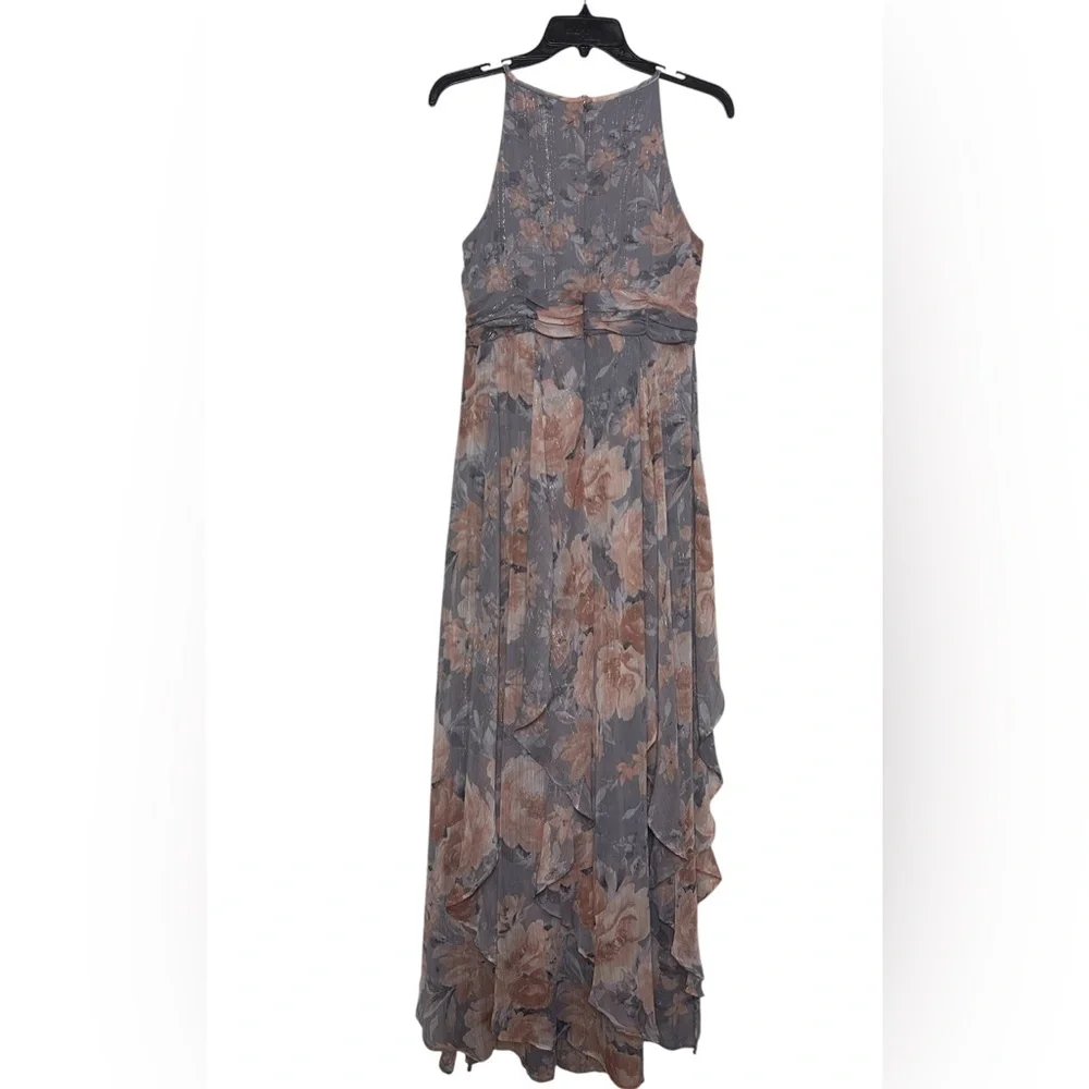 R&M Richards Women’s Floral Halter Maxi Dress Gray & Mauve Size 4P - Picture 5 of 12